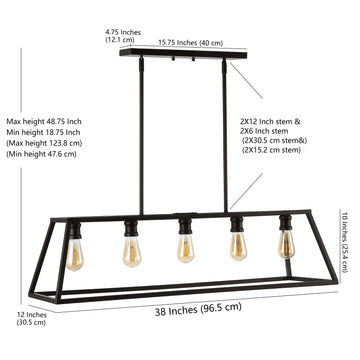 Floyd 38" Adjustable Iron Farmhouse Vintage LED Dimmable Pendant - JONATHAN Y